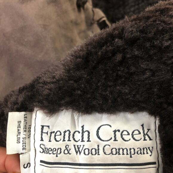 Vintage French Creek Button Suede Leather Shearling Long Coat Mens Small Brown - Picture 3 of 6